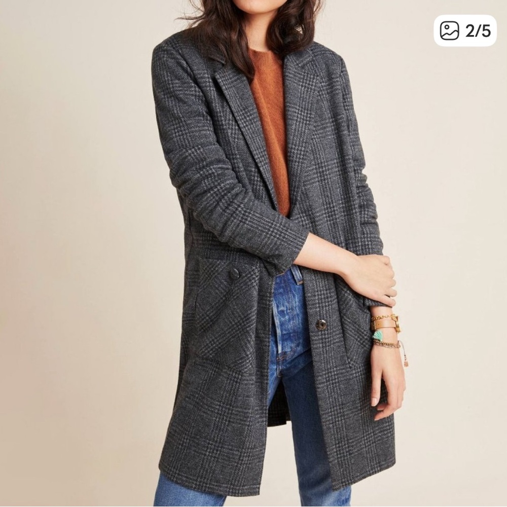Anthropologie Charcoal Plaid Blazer